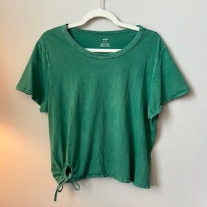 Aerie Stressed Green Short Sleeve Tie Front Tee